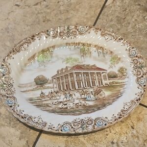 Heritage Brown and Cream Serveware Platter with Scenic Design